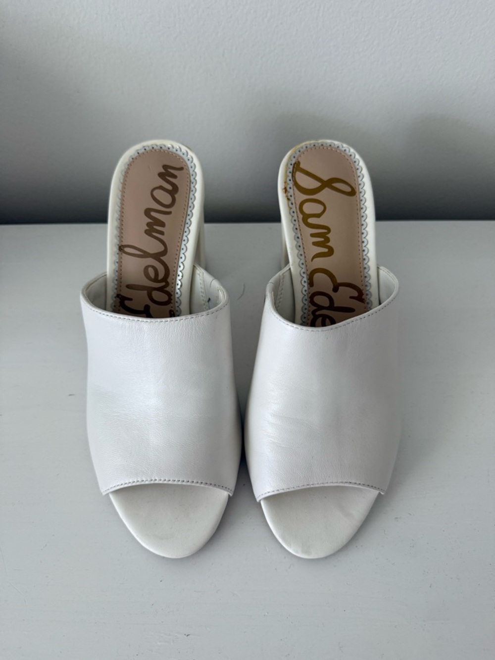 Sam Edelman White Leather Open-Back Mules